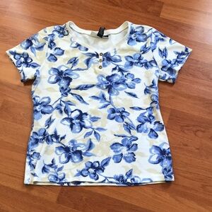 Karen Scott Blue Floral Short-Sleeve Tee -